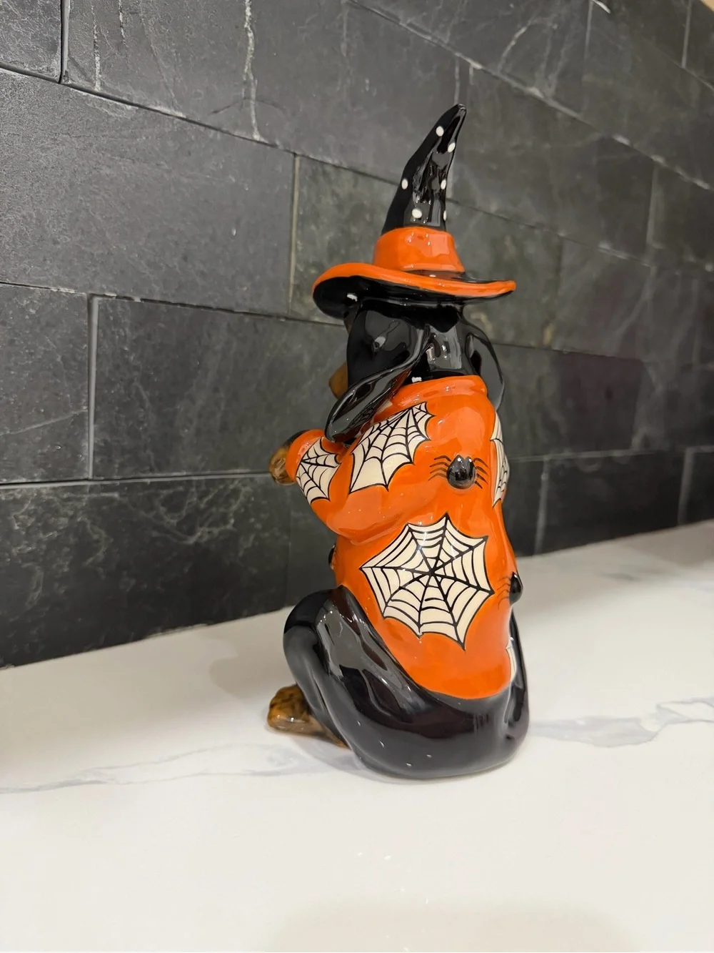 Halloween Dachshund Dog Treat Jar - Orange & Black